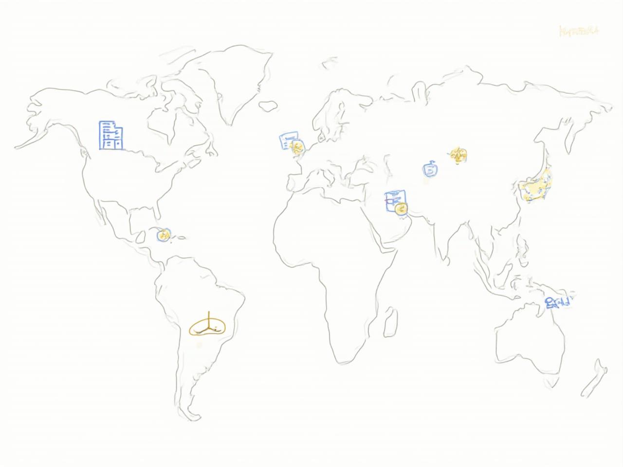 Vibrant whiteboard-style illustration of a world map with interconnected travel icons like airplanes, hotels, and payment systems, with 'Apaleo' prominently displayed. Modern digital art.
