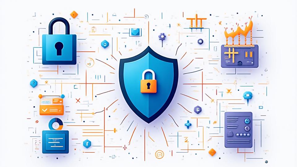 Data security and privacy illustration with digital shield and lock icons, representing protection of personal data at Apaleo.
